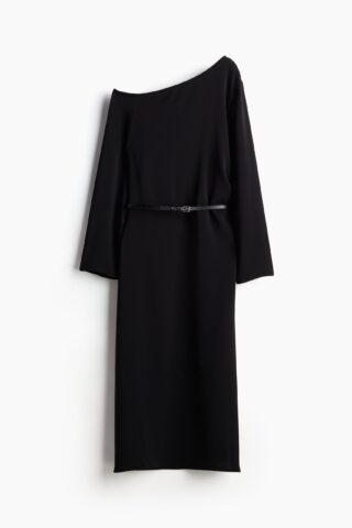 H & M - One-shoulderjurk met ceintuur - Zwart