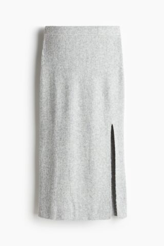 H & M - Ribgebreide kokerrok - Lichtgrijs Gemêleerd