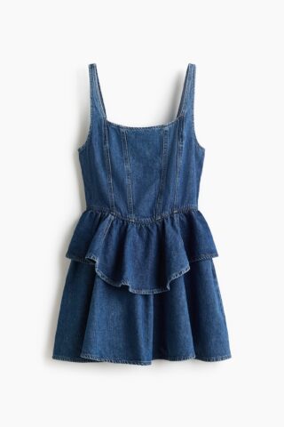 H & M - Denim jurk met uitlopende rok - Denimblauw