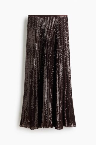 H & M - Plissérok met pailletten - Donkerbruin