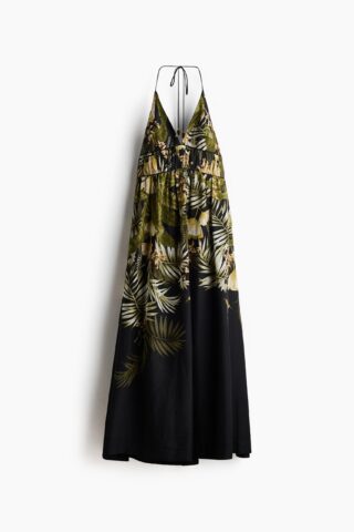 H & M - Halterjurk met uitlopende rok - Zwart/Dessin