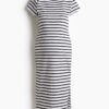 H & M - MAMA Geribde T-shirtjurk - Wit/Zwart Gestreept