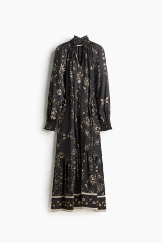 H & M - Jurk met smokwerk - Zwart/Dessin