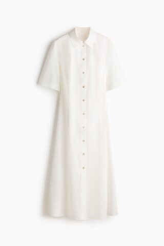 H & M - Popeline jurk met strikbanden - Roomwit