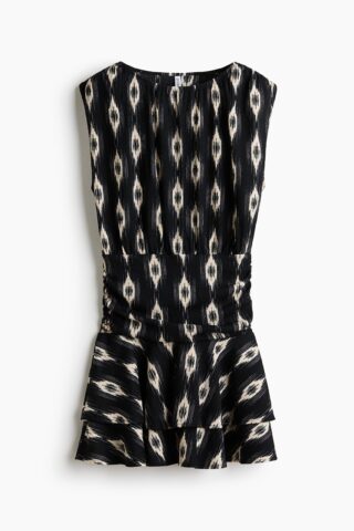 H & M - Crinklejurk met stroken - Zwart/Dessin
