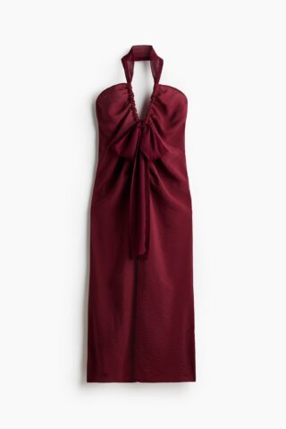 H & M - Satijnen halterjurk - Bordeauxrood