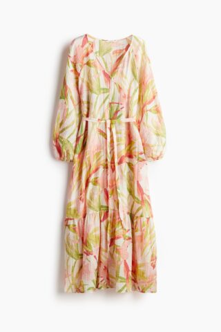 H & M - Jurk met strikceintuur - Wit/Bloemen