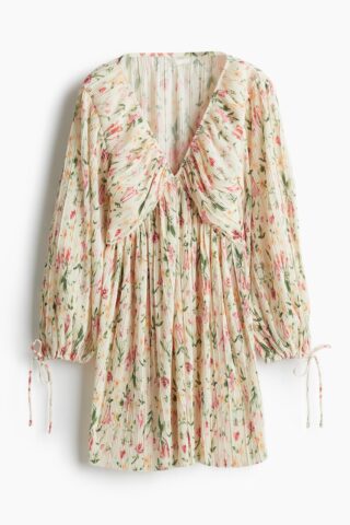 H & M - Plisséjurk - Wit/Bloemen