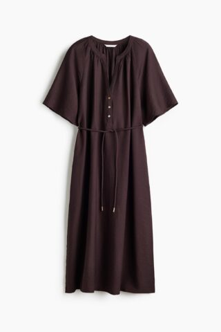 H & M - Tuniekjurk met strikceintuur - Donkerbruin