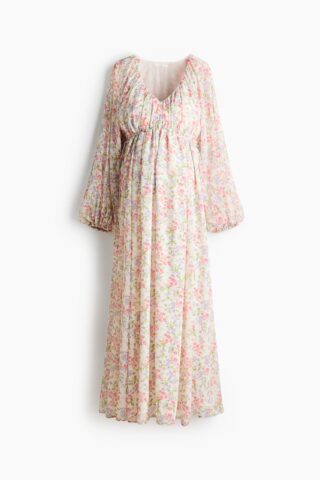 H & M - MAMA Maxi-jurk met ballonmouwen - Roomwit/Bloemen