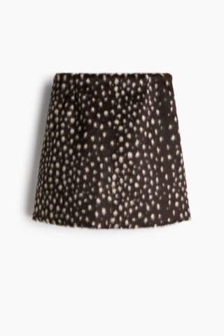 H & M - Fluffy rok - Donkerbruin/Gestippeld