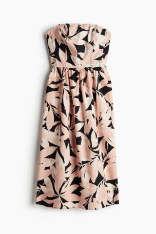 H & M - Katoenen bandeaujurk - Zwart/Roze Bladeren