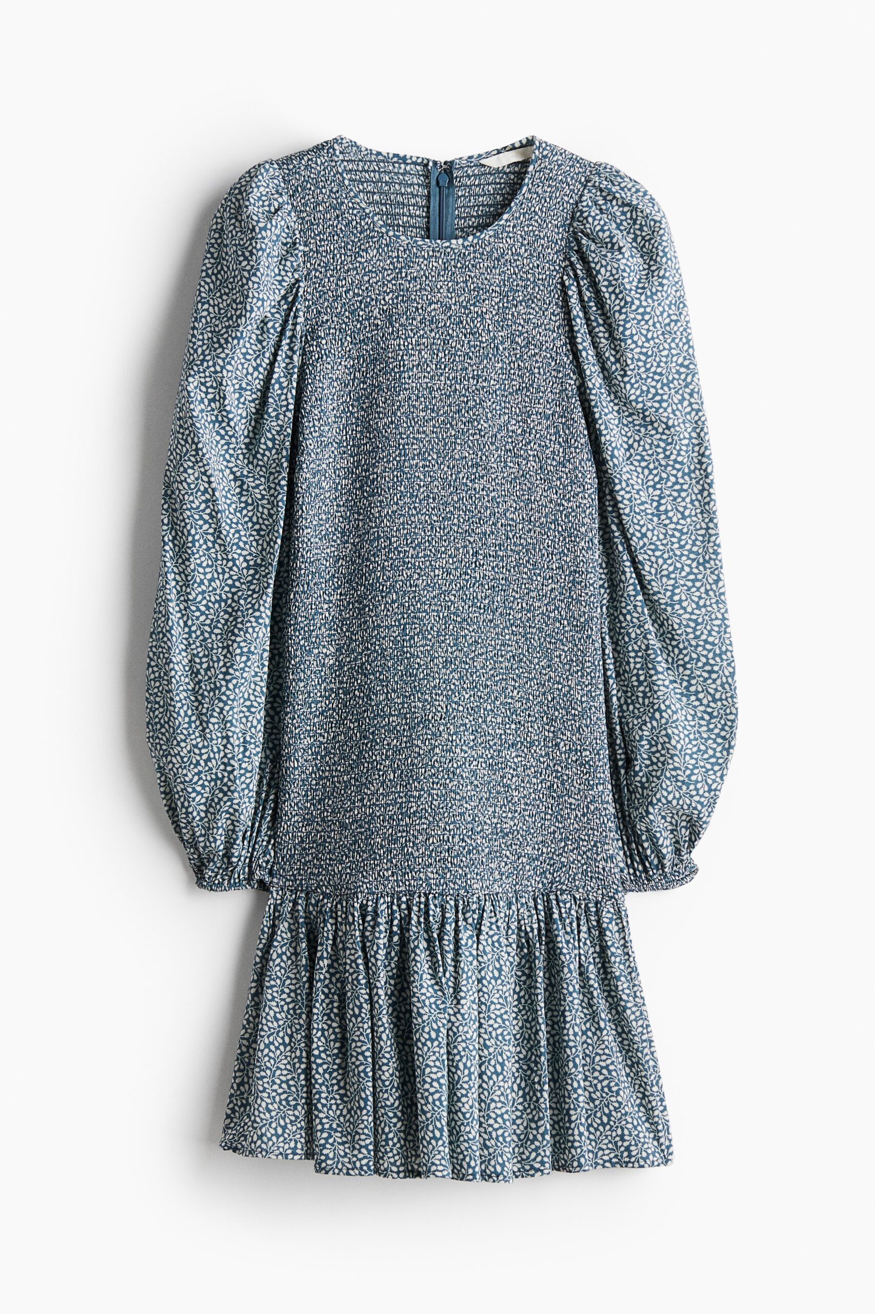 H & M - Jurk met smokwerk - Donkerturkoois/Dessin