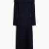H & M - Ribgebreide off-the-shoulderjurk - Marineblauw