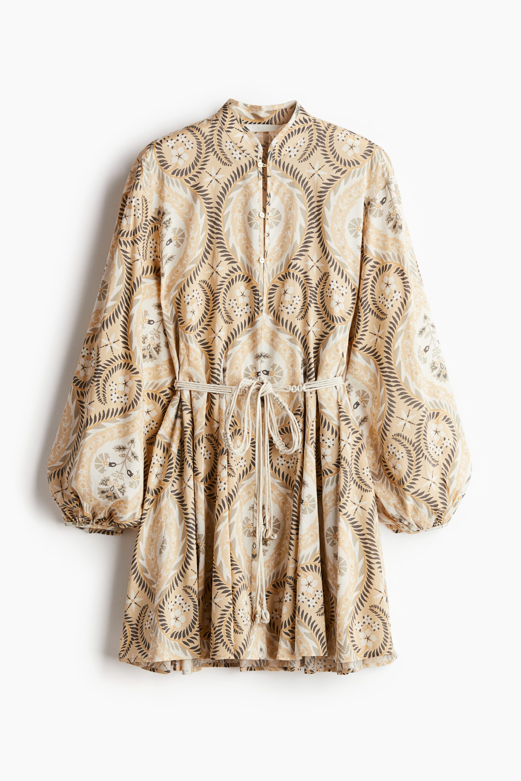 H & M - Jurk met macraméceintuur - Beige/Dessin H & M - Jurk met macraméceintuur - Beige/Dessin
