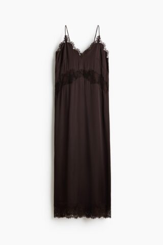 H & M - Strappy jurk met kant - Donkerbruin