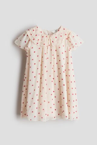 H & M - Jurk van chiffon - Lichtbeige/Hartjes