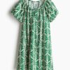H & M - Jurk met drawstring - Wit/Groen Dessin