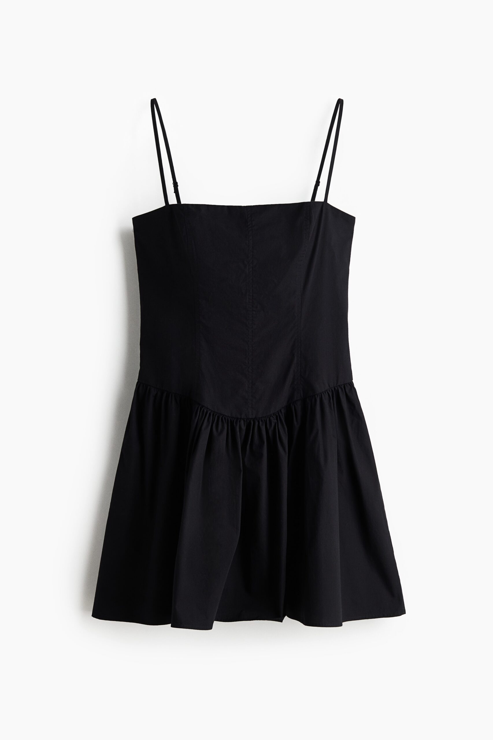 H & M - Strappy jurk van katoen met uitlopende rok - Zwart
