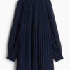 H & M - Plisséjurk van chiffon - Marineblauw