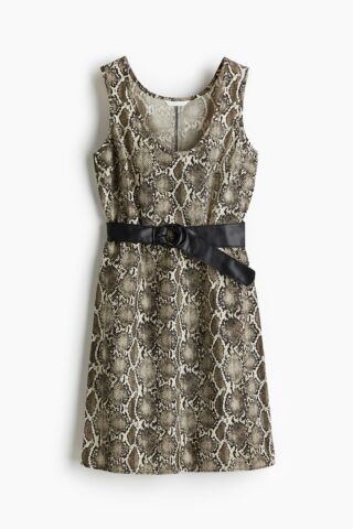 H & M - Jurk met ceintuur - Lichtbeige/Slangenleerdessin