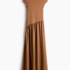 H & M - Asymmetrische jurk van verschillende materialen - Donkerbeige