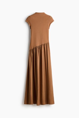 H & M - Asymmetrische jurk van verschillende materialen - Donkerbeige