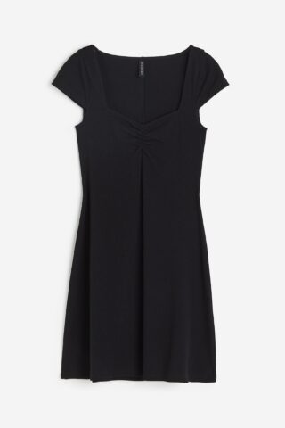 H & M - Tricot jurk met kapmouwen - Zwart