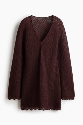 H & M - Ajourgebreide strandjurk - Donkerbruin