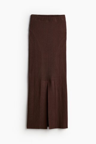 H & M - Ribgebreide kokerrok - Donkerbruin