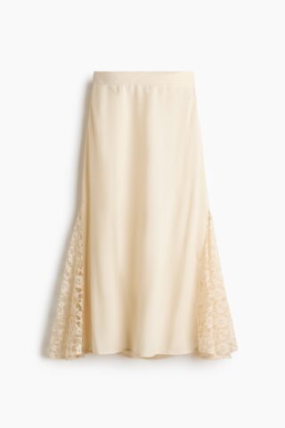 H & M - Rok van viscose met kant - Roomwit