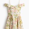 H & M - Cold-shoulderjurk van popeline - Lichtroze/Bloemen