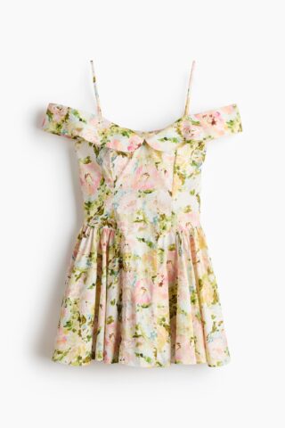 H & M - Cold-shoulderjurk van popeline - Lichtroze/Bloemen