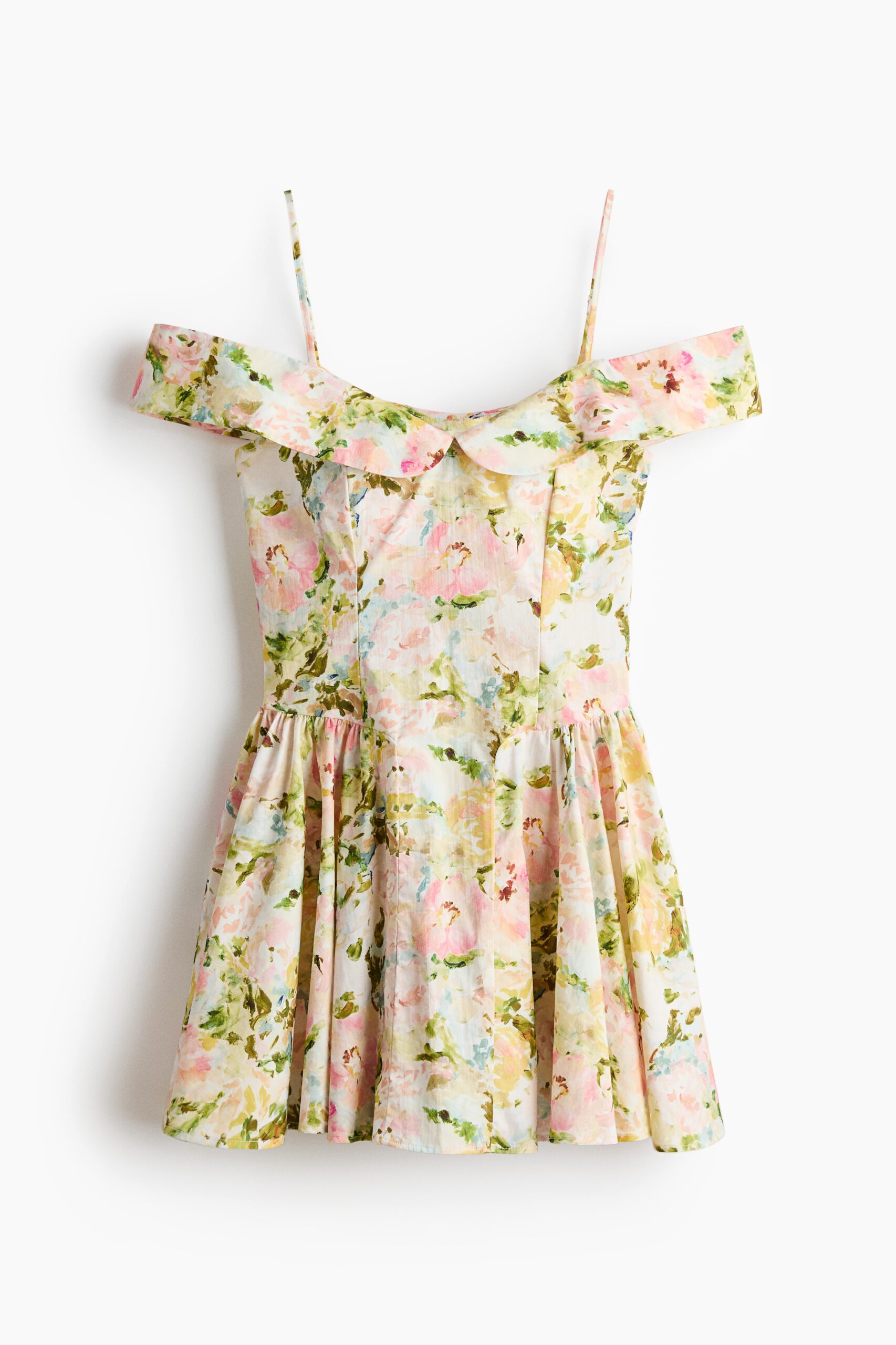 H & M - Cold-shoulderjurk van popeline - Lichtroze/Bloemen H & M - Cold-shoulderjurk van popeline - Lichtroze/Bloemen