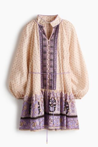 H & M - Korte tuniekjurk - Lichtbeige/Dessin