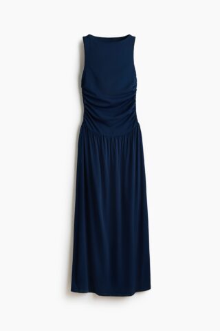 H & M - Gedrapeerde tricot jurk - Marineblauw