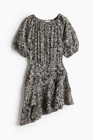 H & M - Jurk met volant - Donkergrijs/Dessin