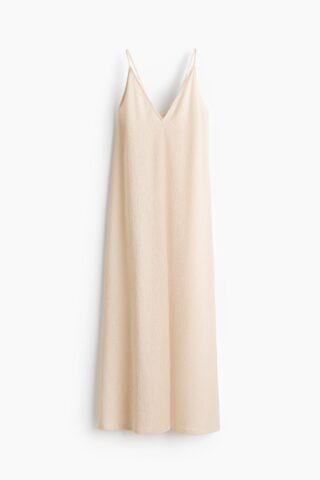 H & M - Crinklejurk met strikbandjes - Roomwit