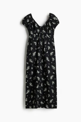 H & M - Maxi-jurk met strikbandjes - Zwart/Bloemen