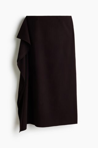 H & M - Midirok met volant - Donkerbruin