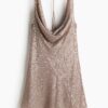 H & M - Paillettenjurk met watervalhals - Taupe