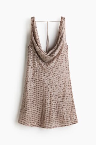 H & M - Paillettenjurk met watervalhals - Taupe
