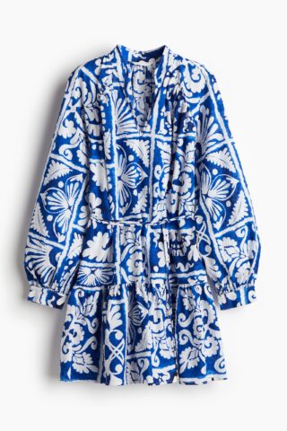 H & M - Jurk van plumetiskatoen - Helderblauw/Dessin