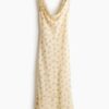 H & M - Jurk met watervalhals en strikbanden - Lichtgeel/Bloemen
