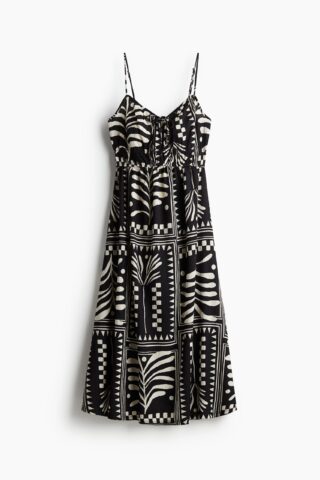 H & M - Jurk van crinkletricot - Zwart/Dessin