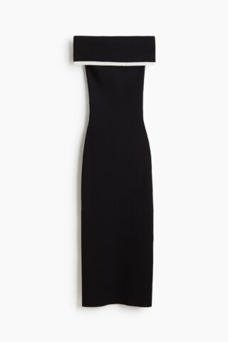 H & M - Geribde off-the-shoulderjurk - Zwart