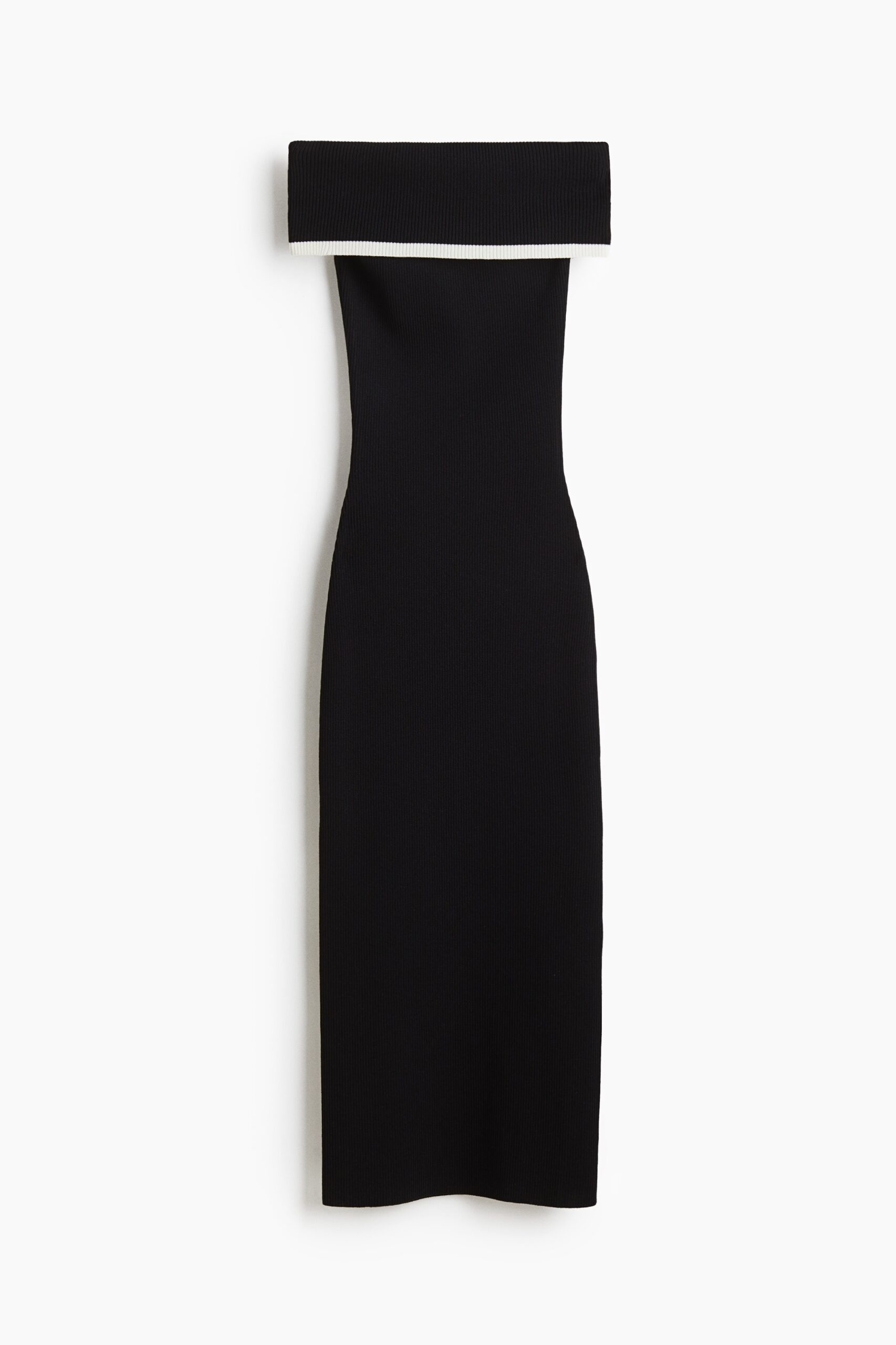 H & M - Geribde off-the-shoulderjurk - Zwart