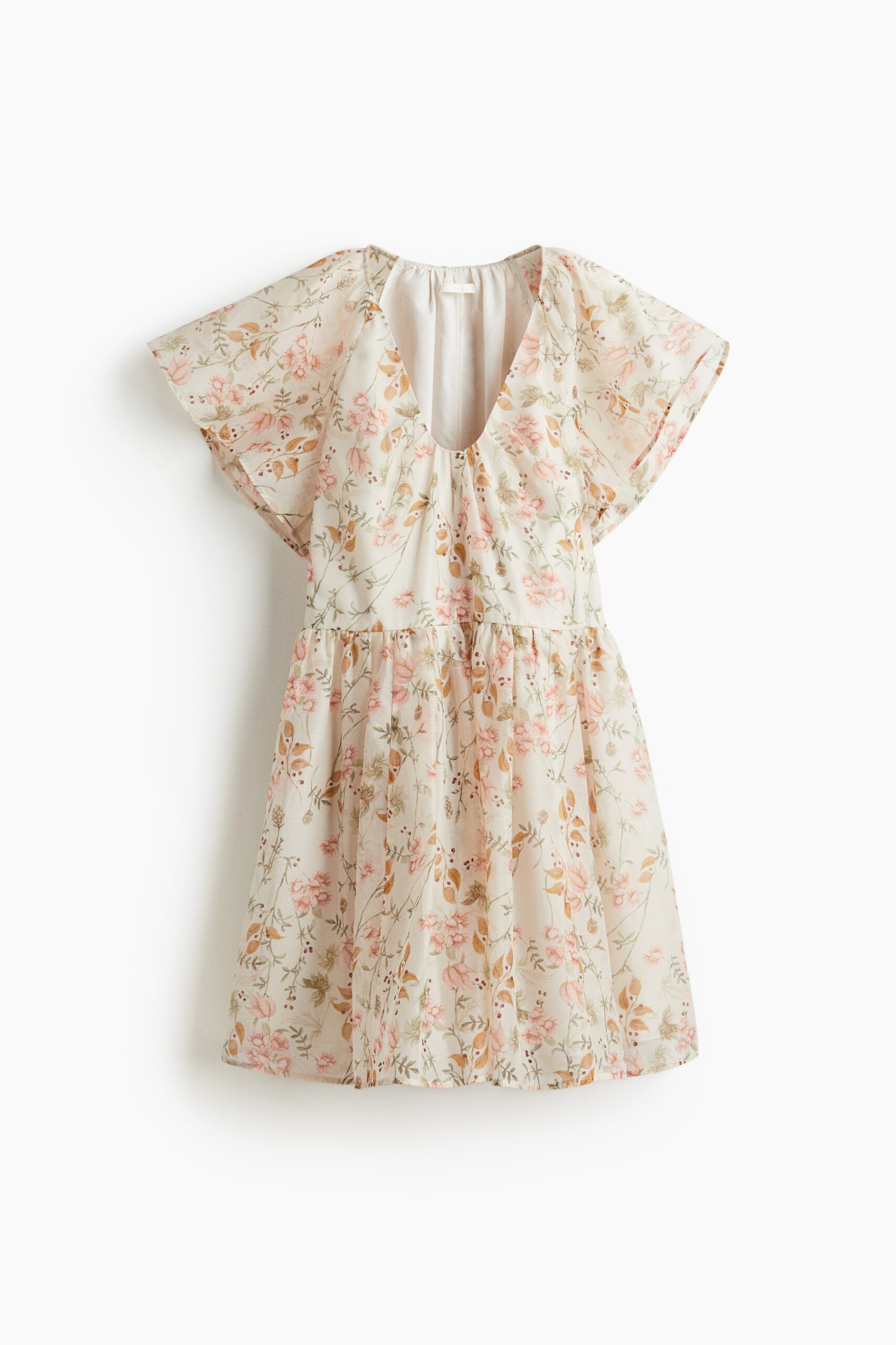 H & M - Jurk met vlindermouwen - Roomwit/Bloemen