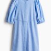 H & M - Jurk van linnenmix - Blauw Gemêleerd