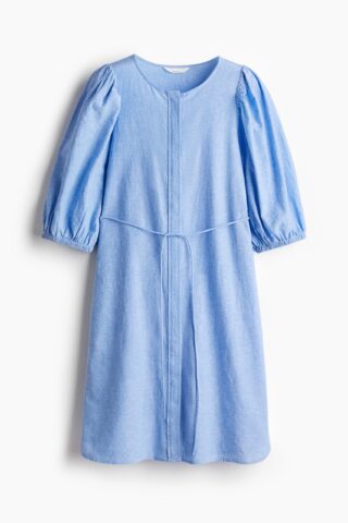 H & M - Jurk van linnenmix - Blauw Gemêleerd